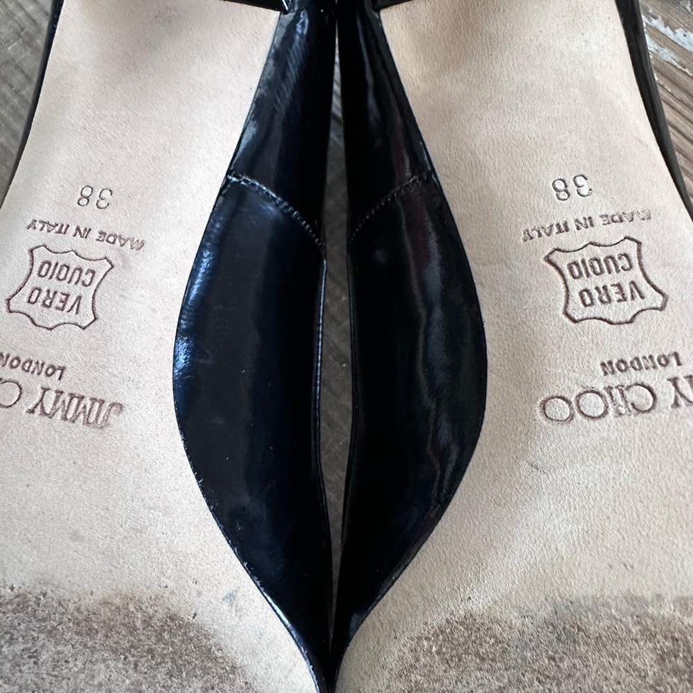 EUC JIMMY CHOO Black Patent Leather high heel pumps, size 38 7.5 Like New - Picture 6 of 10